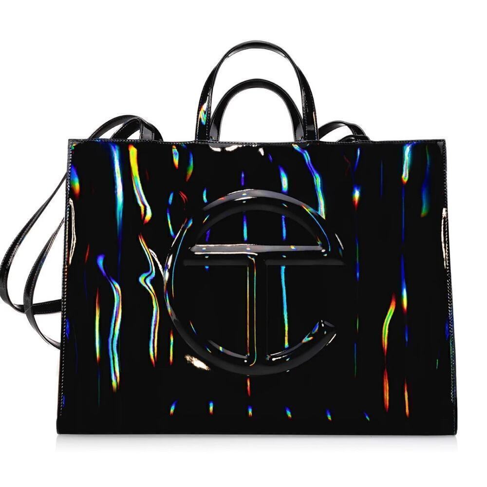 Large Shopping Bag - Black Rainbow